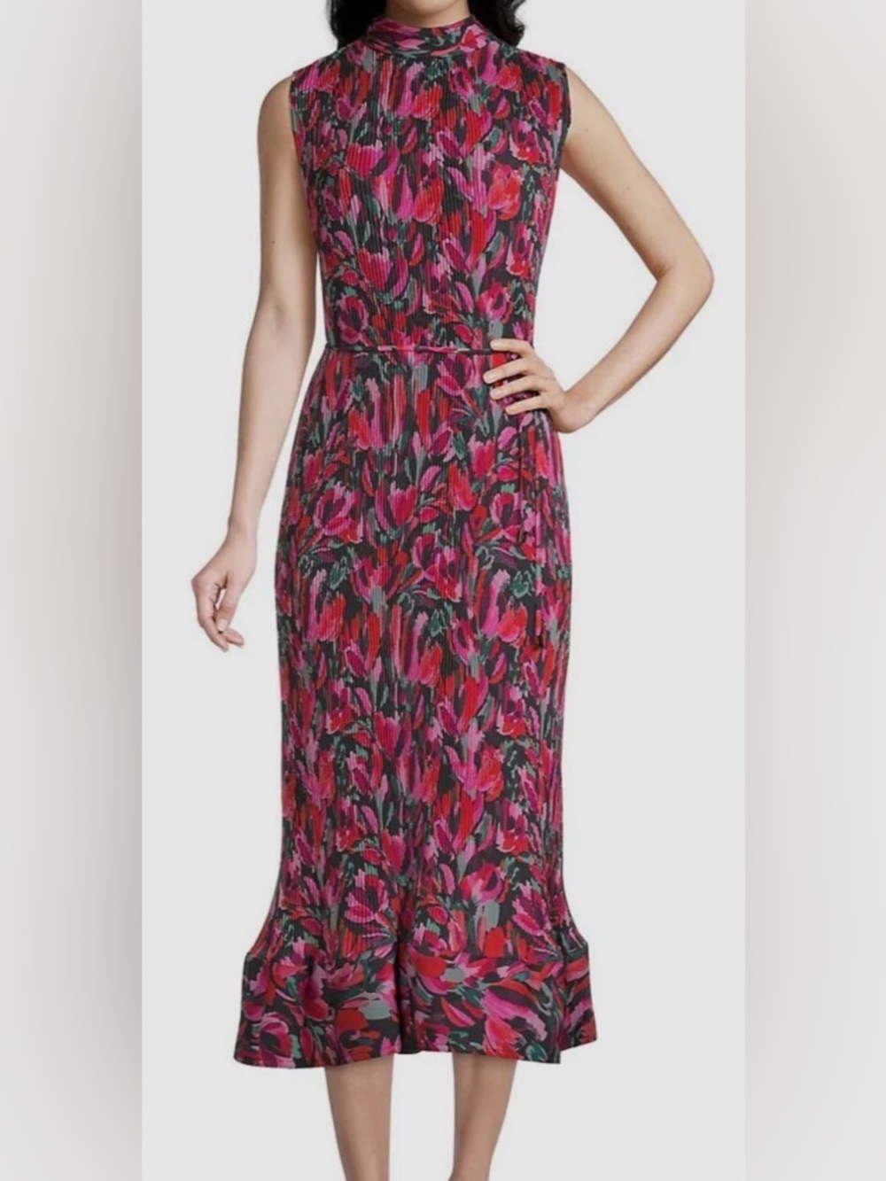 Milly Floral High Neck Dress in Pink & Red Absolutely Stunning Size 4 #classic